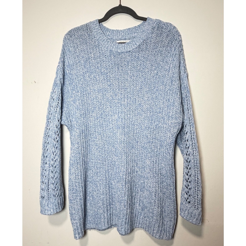 American Eagle Womens Oversized Blue White Marled Knit Sleeve Crewneck Sweater M